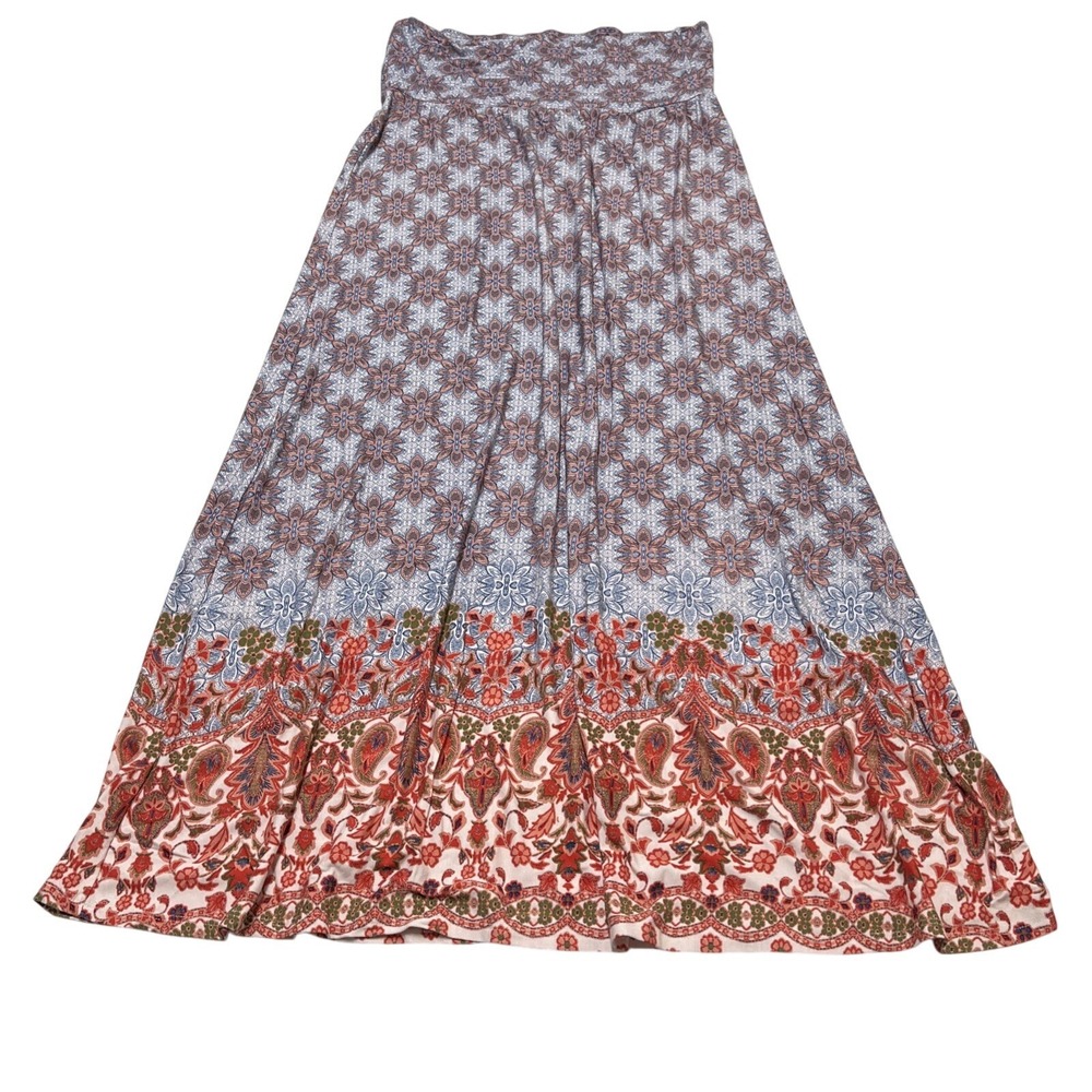 Lovappella‎ Skirt Womens 1X Zaria Border Floral Paisley Print Maxi Jersey Knit